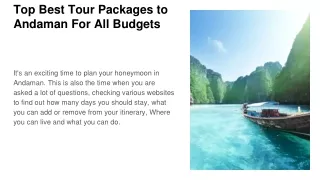 Top Best Tour Packages to Andaman For All Budgets