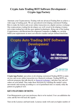 crypto auto trading bot software development