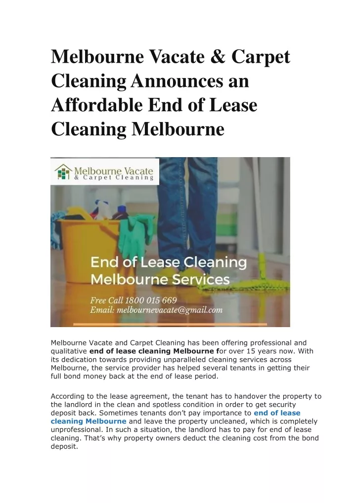 melbourne vacate carpet cleaning announces