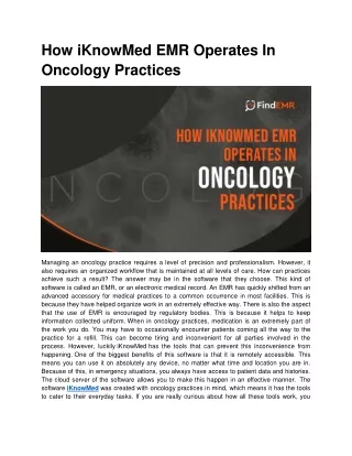 How iKnowMed EMR Operates In Oncology Practices