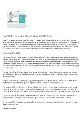 Singer 7258 Stylist Product Sewing Equipment And Singer Stylist 7258 Review