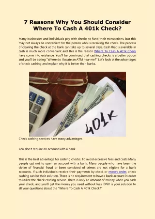 7 reasons why you should consider where to cash