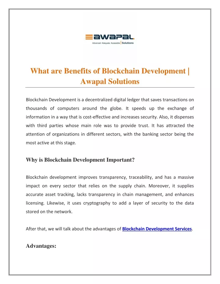 what are benefits of blockchain development