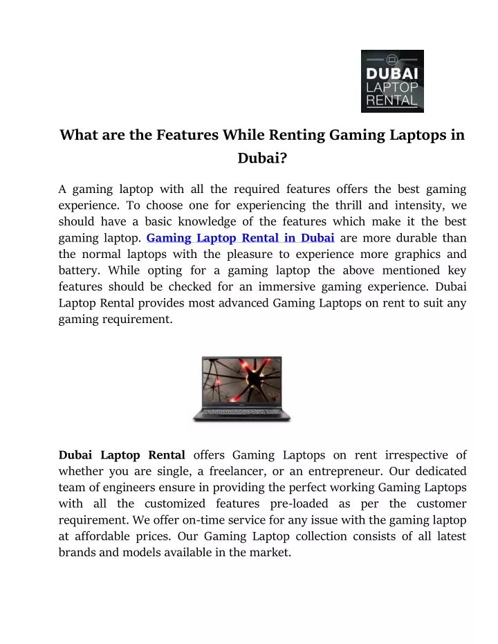 what are the features while renting gaming