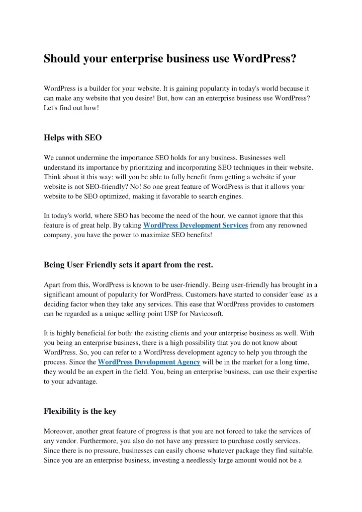 should your enterprise business use wordpress