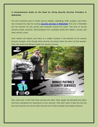 A Comprehensive Guide on the Need for Hiring Security Services Providers in Wakefield!