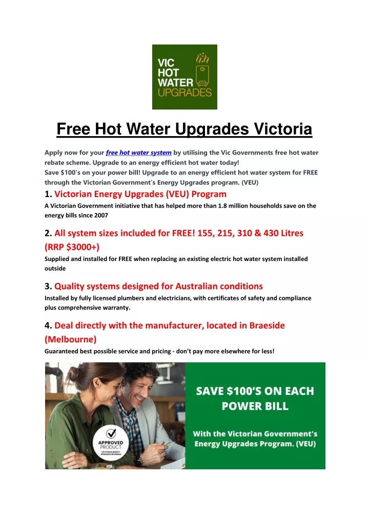 free hot water upgrades victoria