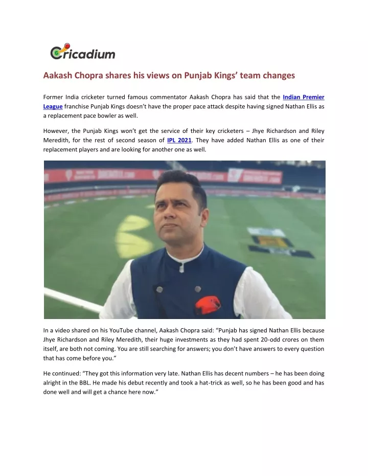 aakash chopra shares his views on punjab kings