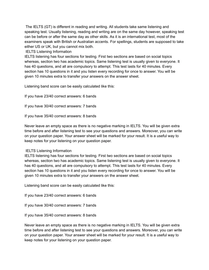 the ielts gt is different in reading and writing