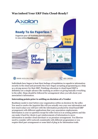 was indeed your erp data cloud ready