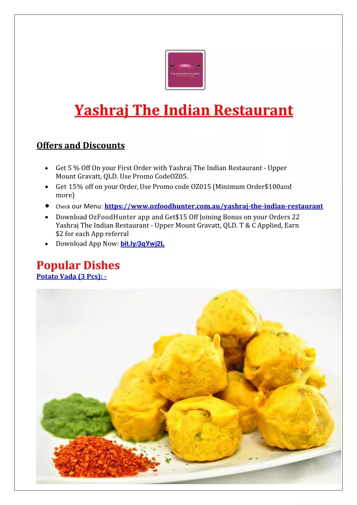 yashraj the indian restaurant offers