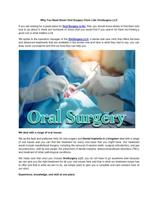 Why You Need Smart Oral Surgery Clinic Like OroSurgery LLC