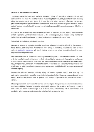 Services Of A Professional Locksmith