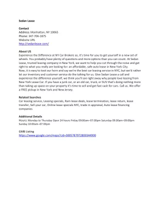 sedan lease contact address manhattan ny 10065