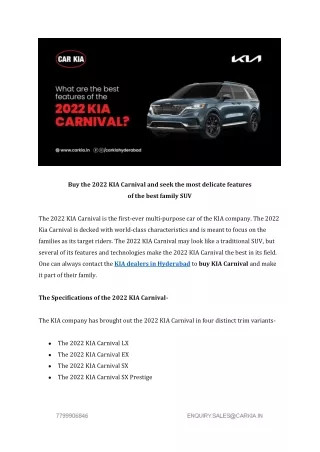 What are the best features of the 2022 Kia Carnival