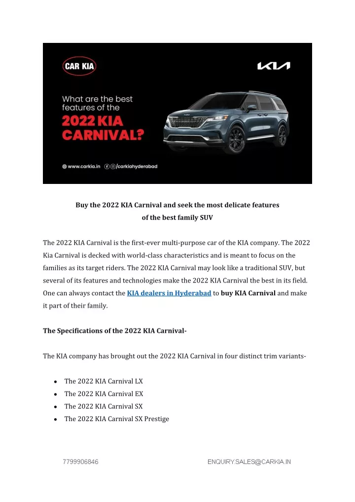 buy the 2022 kia carnival and seek the most