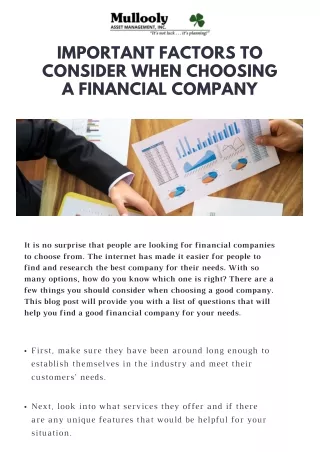 Important Factors to Consider When Choosing Financial Company in New Jersey