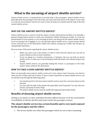What is the meaning of airport shuttle service