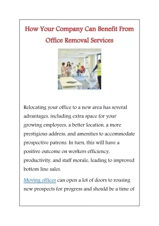 How Your Company Can Benefit From Office Removal Services