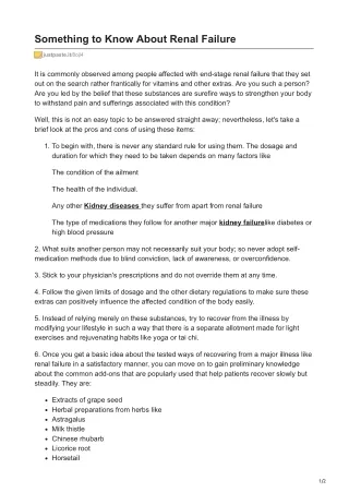 Something to Know About Renal Failure
