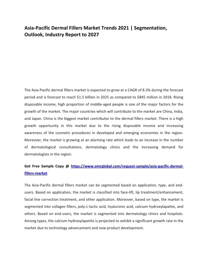 asia pacific dermal fillers market trends 2021