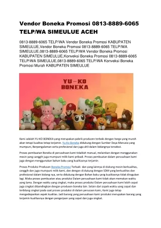 Vendor Boneka Promosi 0813-8889-6065 TELP/WA SIMEULUE ACEH