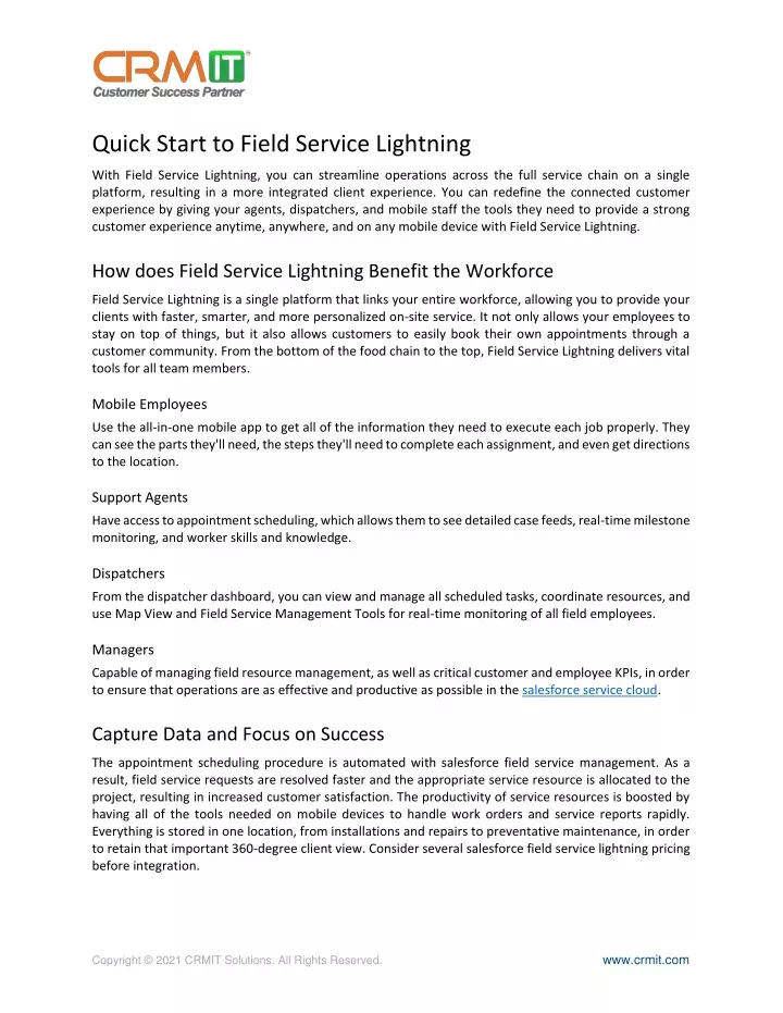quick start to field service lightning