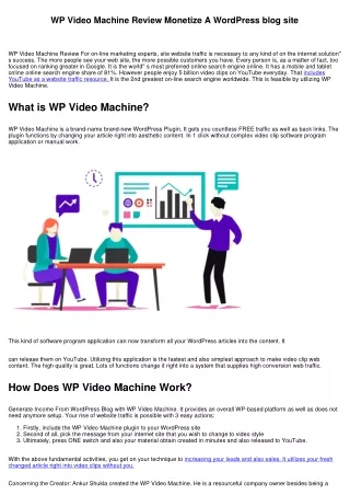 WP Video Machine Review Monetize A WordPress blog site