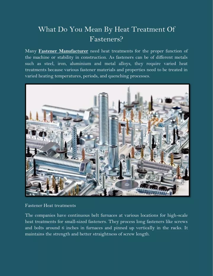 what do you mean by heat treatment of fasteners