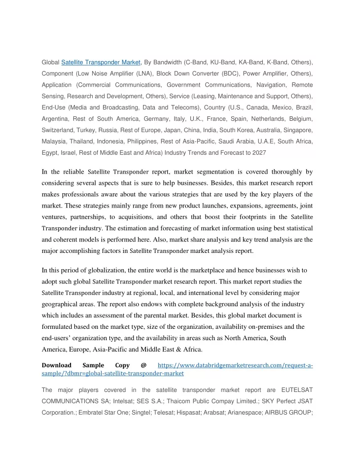 global satellite transponder market by bandwidth