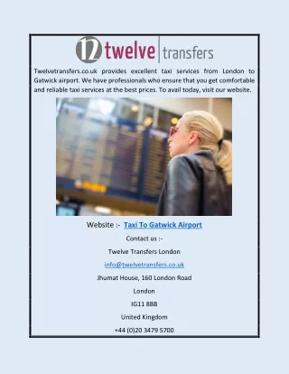 Taxi To Gatwick Airport | Twelvetransfers.co.uk