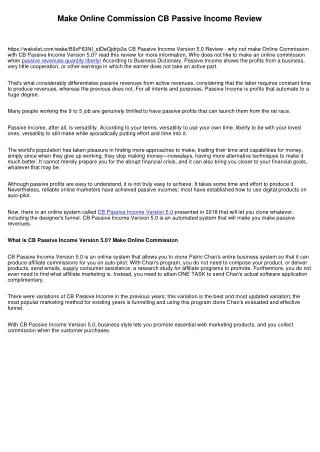 Make Online Commission CB Passive Income Review
