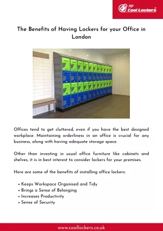 The Benefits of Having Lockers for your Office in London