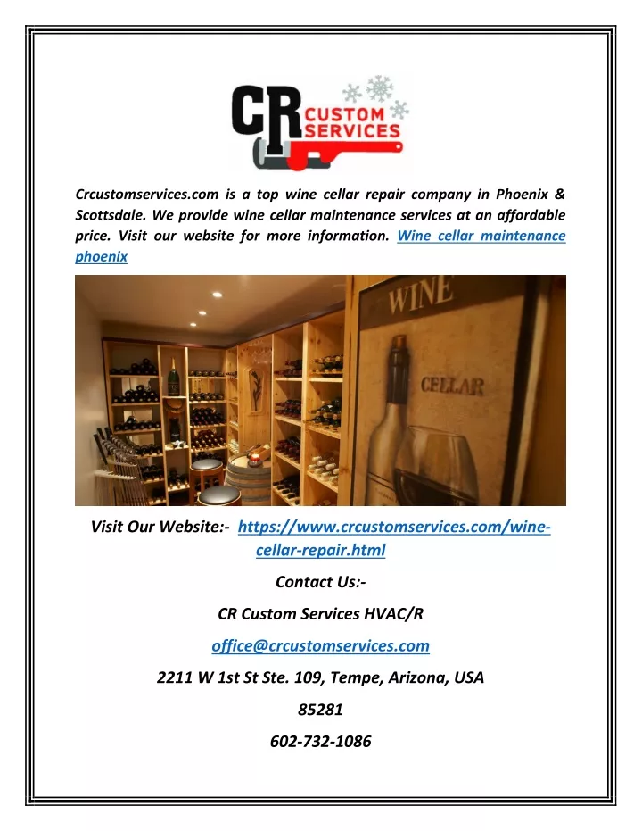 crcustomservices com is a top wine cellar repair
