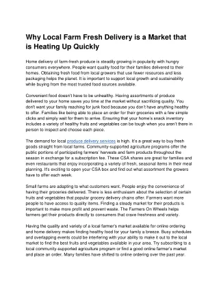 Why Local Farm Fresh Delivery is a Market that is Heating Up Quickly