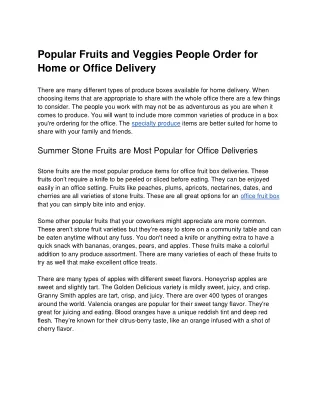 Popular Fruits and Veggies People Order for Home or Office Delivery