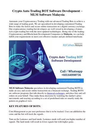 Crypto Auto Trading BOT Software Development - MLM Software Malaysia