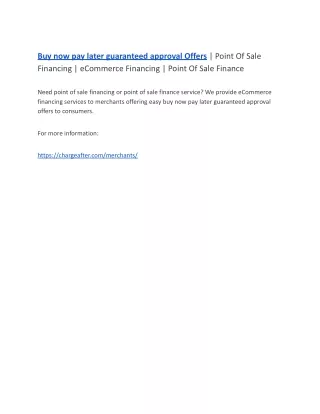 Buy now pay later guaranteed approval Offers | Point Of Sale Financing | eCommer