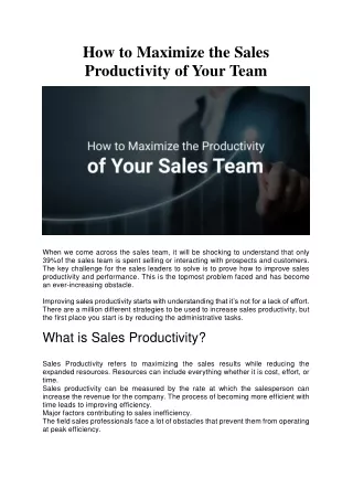 how to maximize the sales productivity of your