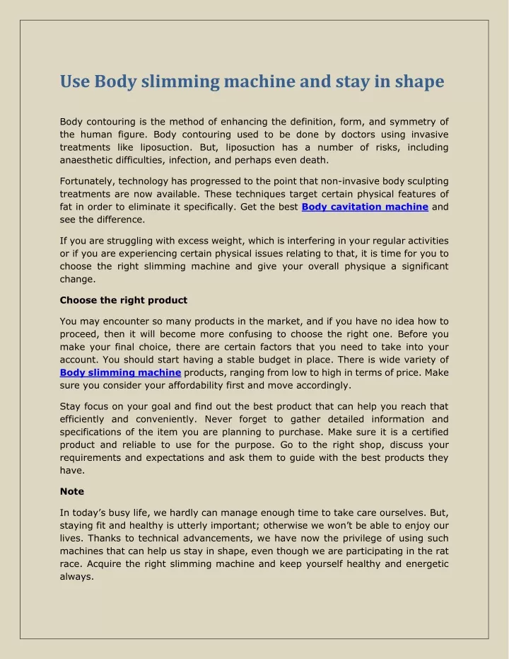 use body slimming machine and stay in shape