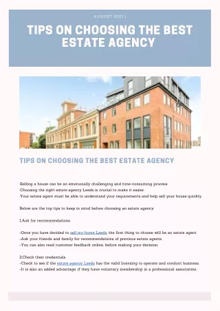 Tips on choosing the best estate agency