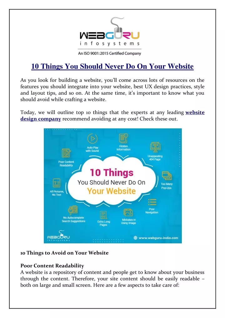 10 things you should never do on your website