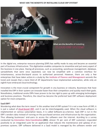 WHAT ARE THE BENEFITS OF INSTALLING CLOUD ERP SYSTEM