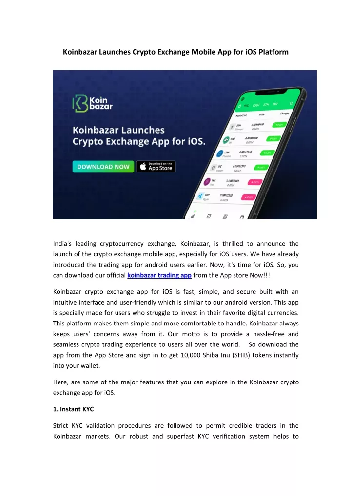 koinbazar launches crypto exchange mobile