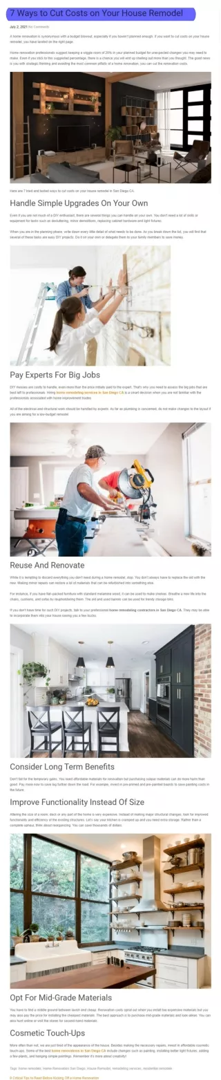 7 Ways to Cut Costs on Your House Remodel | home remodeling contractors San Dieg