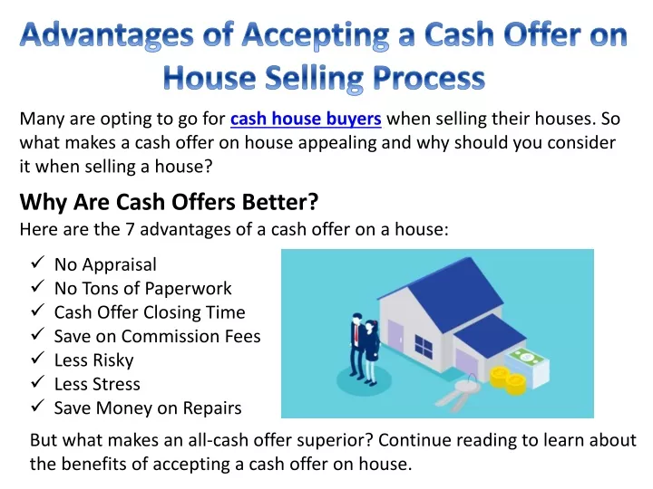 advantages of accepting a cash offer on house