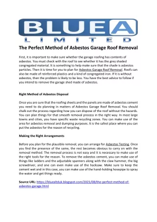 The Perfect Method of Asbestos Garage Roof Removal