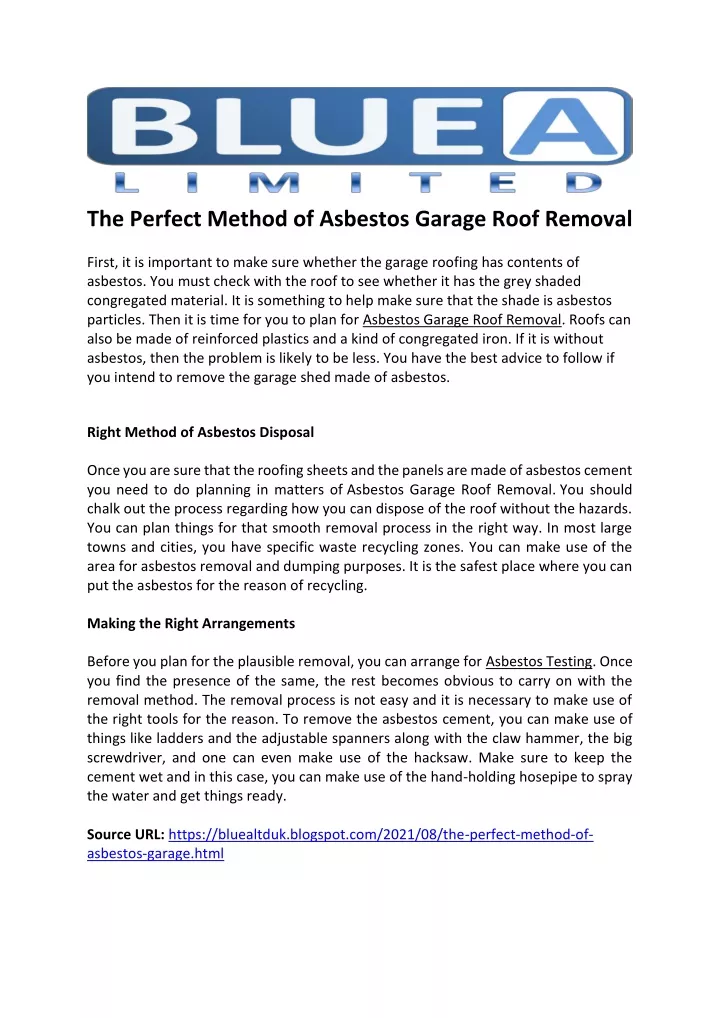 the perfect method of asbestos garage roof removal