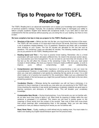 Tips to prepare for TOEFL Reading
