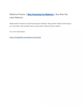 Mattress Finance | Best Financing For Mattress | Buy Now Pay Later Mattress